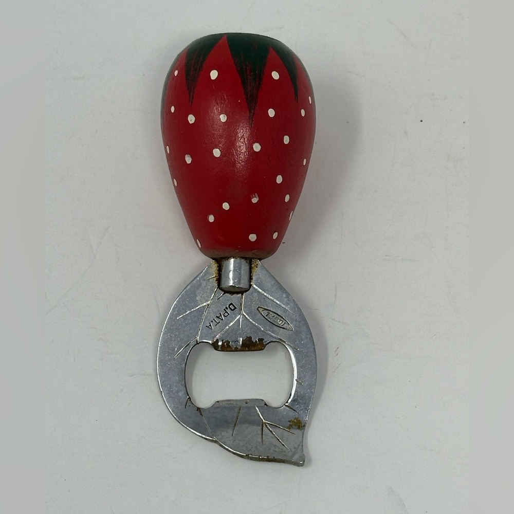 Vintage 1970’s Ideal Wood Strawberry Handle Bottle Opener USA C2